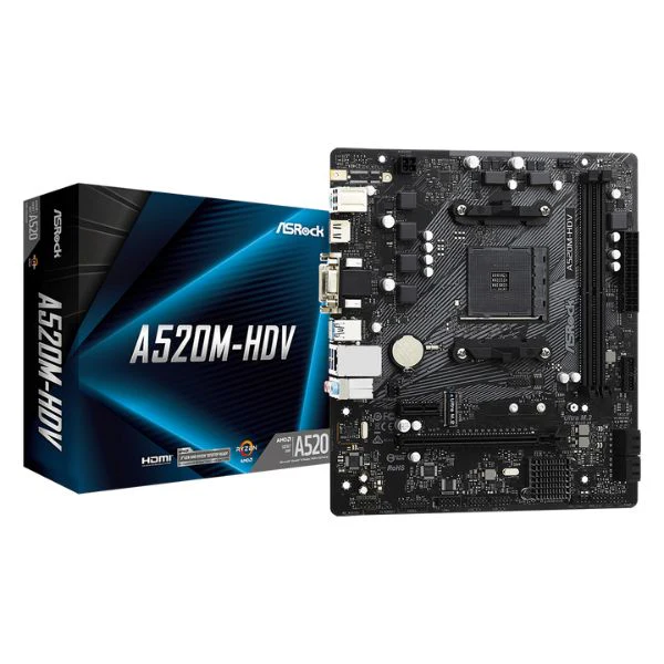 Tarjeta Madre ASRock A520M-HDV - Micro-ATX - AMD AM4 - DDR4 - PCIe 3.0 - M.2 - HDMI - DVI-D