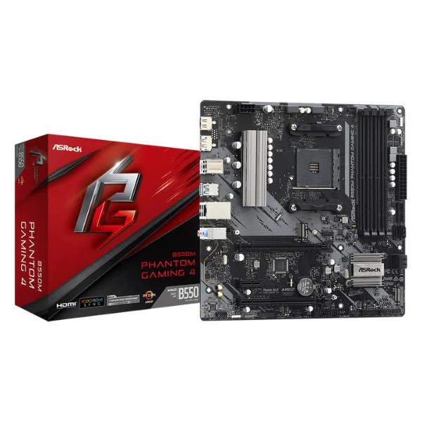 Tarjeta Madre ASRock B550M Phantom Gaming 4 - Socket AM4 - Micro ATX - DDR4 4733+ OC - PCIe 4.0 - M.2 Gen4 - USB 3.2 - HDMI - DP