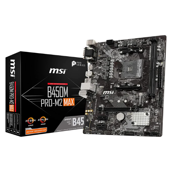 Tarjeta Madre MSI B450M PRO-M2 Max ProSeries AMD Ryzen 1st and 2ND Gen AM4 M.2 USB 3 DDR4 D-Sub DVI HDMI micro-ATX (B450MPM2MAX)