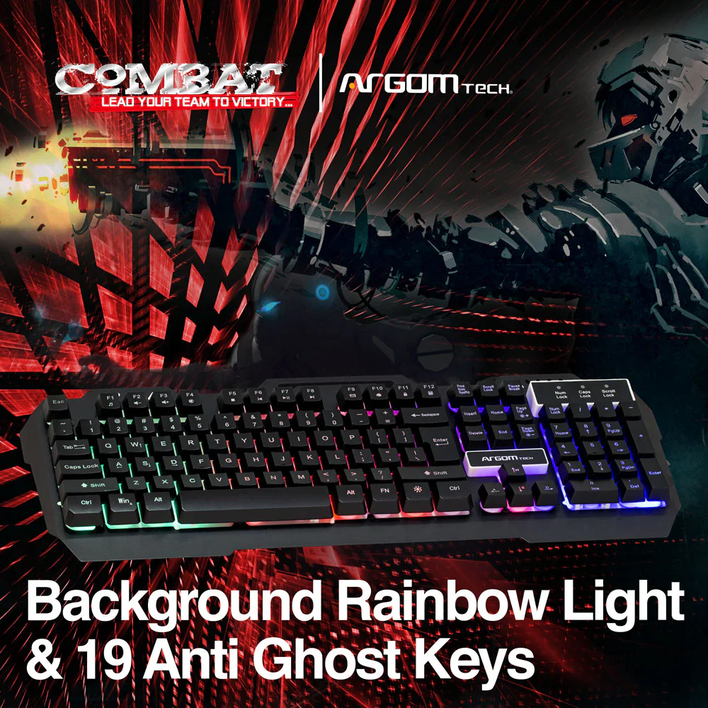 Teclado ARGOM USB Gaming COMBAT KB56/ GAMING/ LUZ RGB/USB/ CUBIERTA DE METAL/ ING/ Color Negro - Image 4