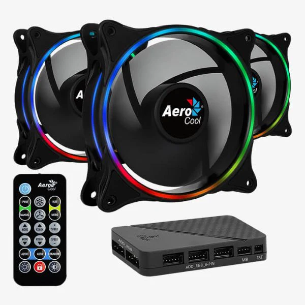 FAN COOLER AEROCOOL ECLIPSE 12 PRO KIT 3 IN 1 NEGRO/ 12CM/ ARGB HUB+ C/REMOTO